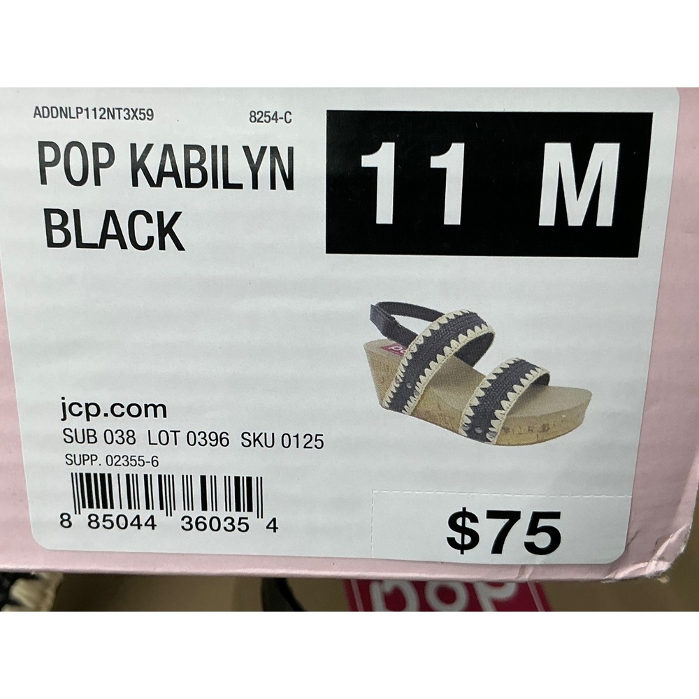 Pop Kabilyn Wedge Sandals Women's 11 Black Woven Cork Strappy Whipstitch - Picture 9 of 9